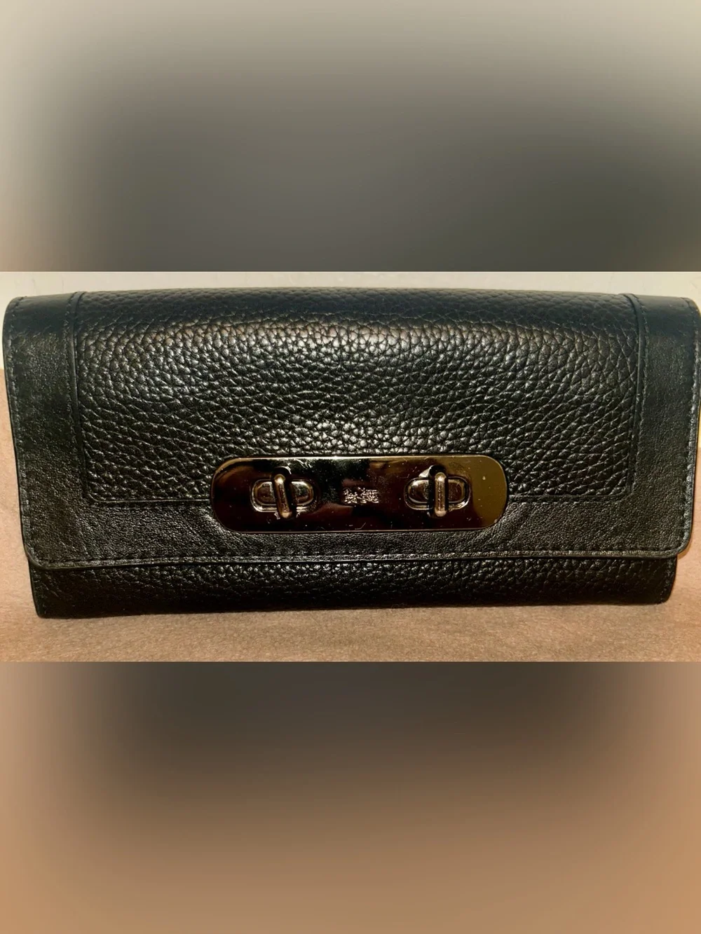 Coach Swagger Slim Envelope Wallet Black pebbled leather & Turn Lock Hardware
